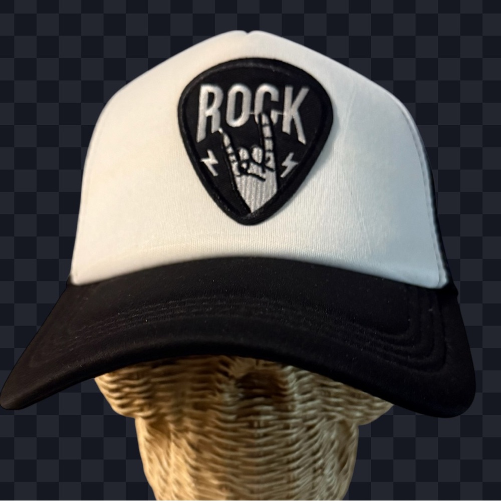 DIY Black and White Rock “Guitar Pick” Trucker with SnapBack adjustable closure